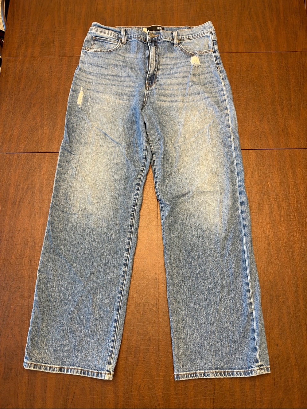 KUT From the Kloth Wide Leg Distressed Jeans Size 14 Medium Wash